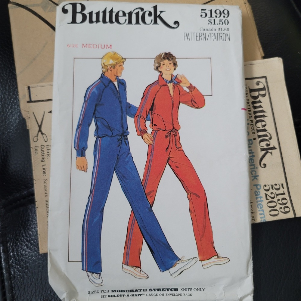 Vintage Butterick 5199 Sewing Pattern Misses Tracksuit Leisure Suit Size M Uncut
